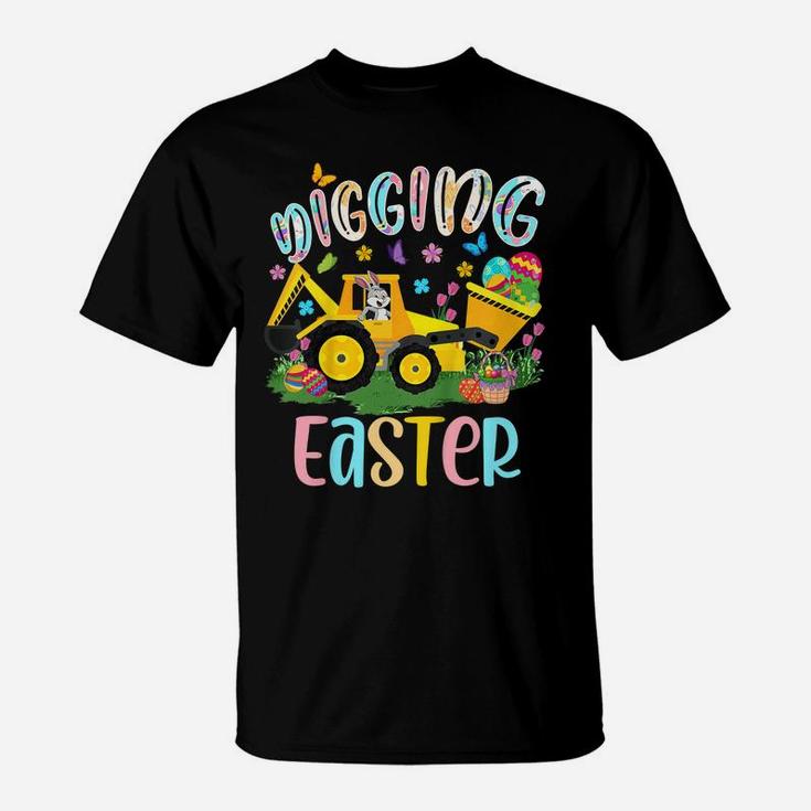 Kids Digging Easter Bunny Driving Tractor Excavator Eggs Hunting T-Shirt