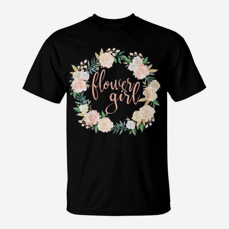 Kids Flower Girl  Blush Floral Wreath Wedding T-Shirt
