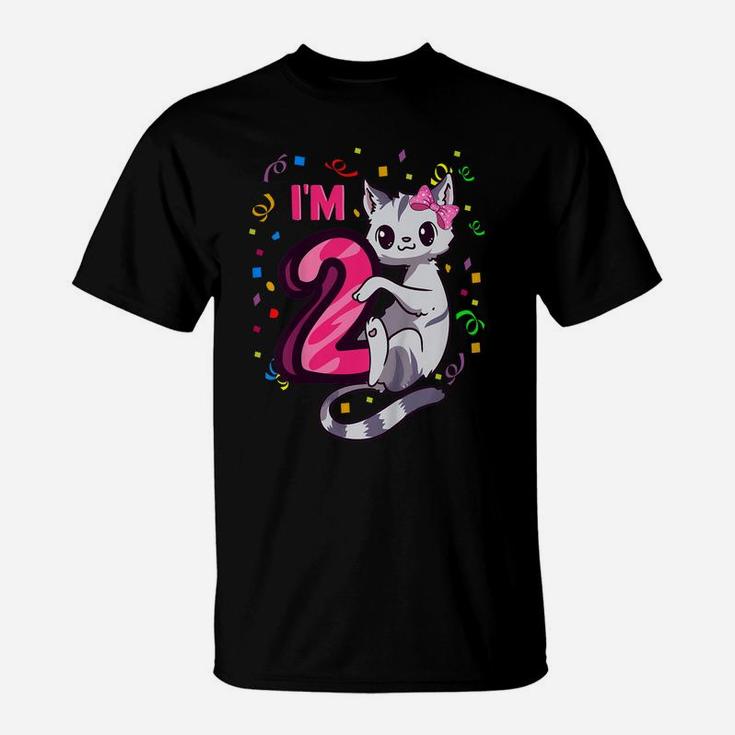 Kids Girls 2Nd Birthday Outfit I'm 2 Years Old Cat Kitty Kitten T-Shirt