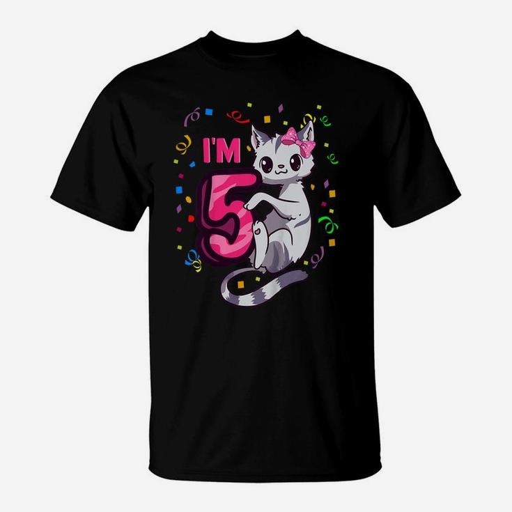 Kids Girls 5Th Birthday Outfit I'm 5 Years Old Cat Kitty Kitten T-Shirt