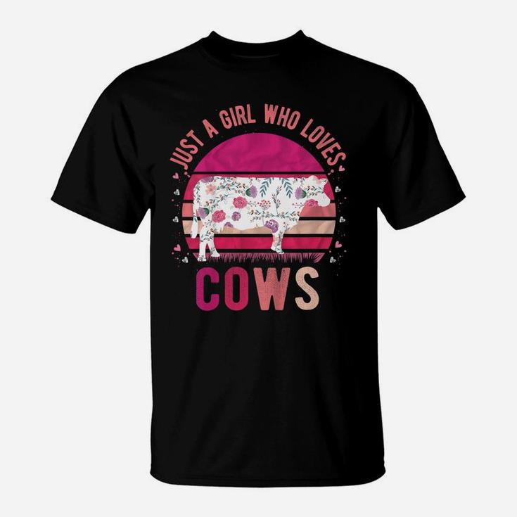 Kids Just A Girl Who Loves Cows Vintage Retro Gift T-Shirt