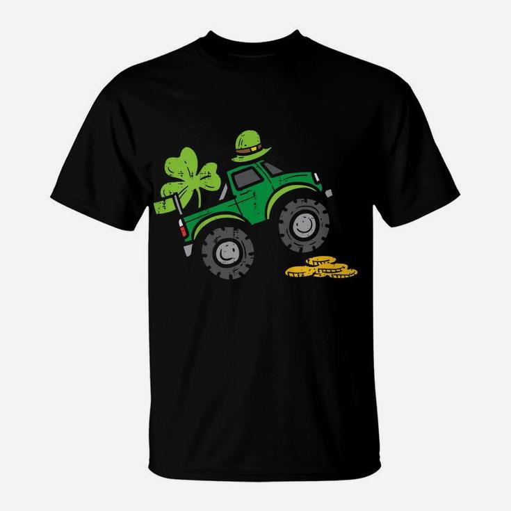 Kids Leprechaun Monster Truck Shamrock St Patrick Day Boys Gift T-Shirt