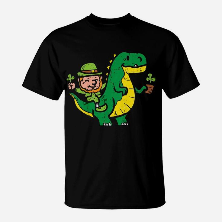 Kids Leprechaun T-Rex Dinosaur Shamrock St Patrick Day Boys Gift T-Shirt