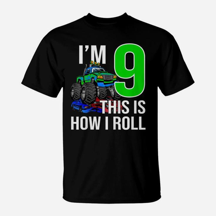 Kids Monster Truck 9Th Birthday 9 Year Old Birthday Gift T-Shirt