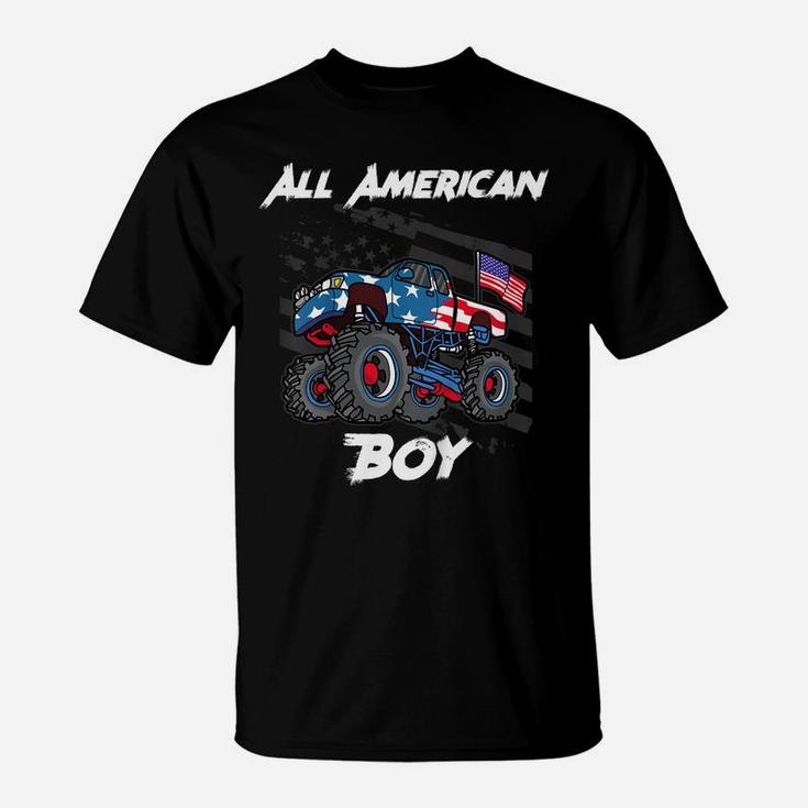 Kids Monster Truck Gift All American Usa Flag - Boys 4Th Of July T-Shirt