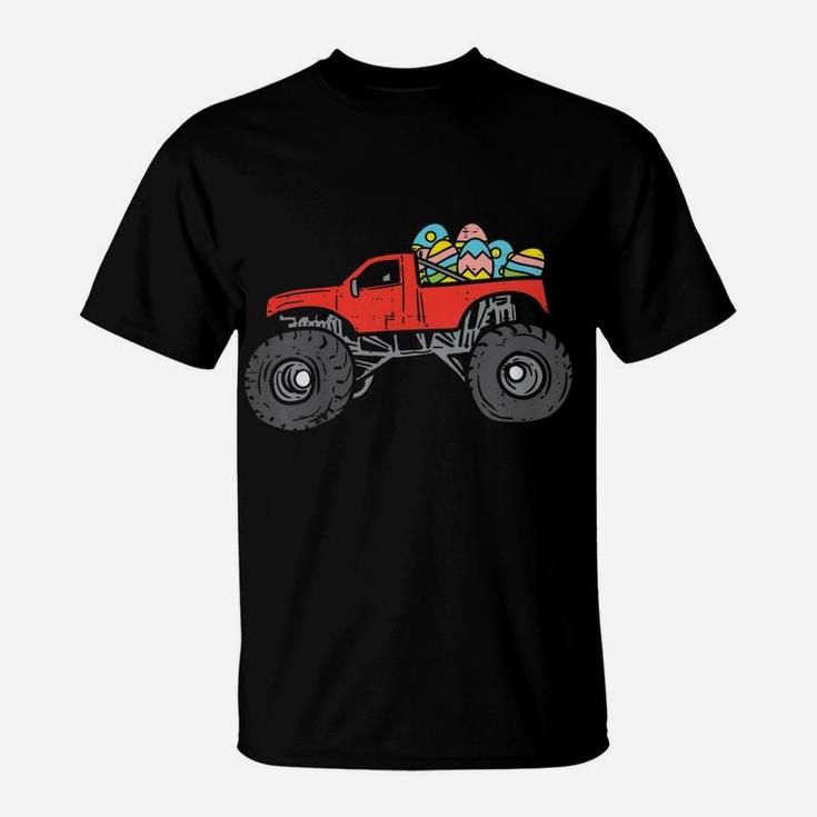 Kids Red Monster Truck Eggs Easter Egg Hunting Boys Kids Toddler T-Shirt