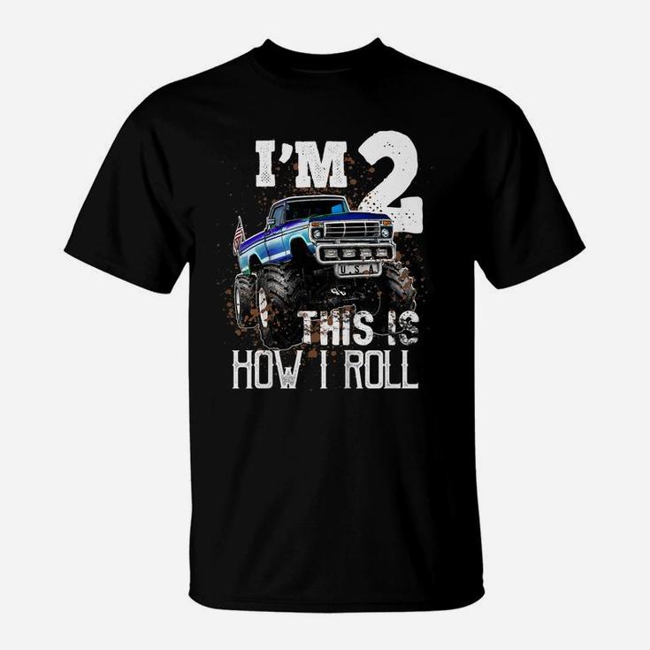 Kids This Is How I Roll Monster Truck 2Nd Birthday Shirt Boy Gift T-Shirt