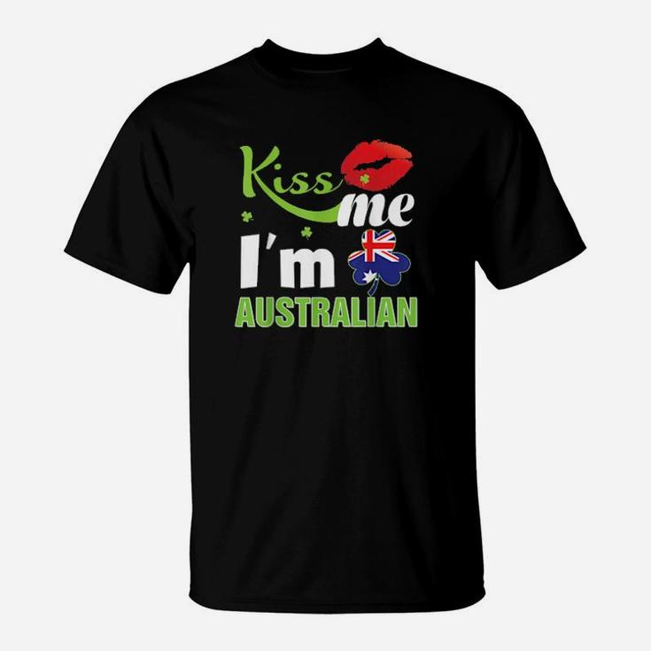Kiss Me I'm Australian St Patrick Day Shamrock Clover Flag T-Shirt