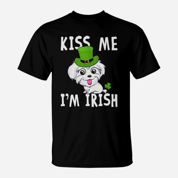 Kiss Me I'm Irish Maltese  Dog Pet Green Patricks T-Shirt