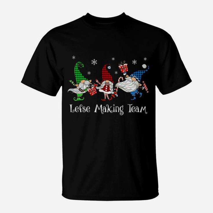 Lefse Making Rolling Team Gnome Buffalo Plaid Gnomes Xmas Gift T-Shirt