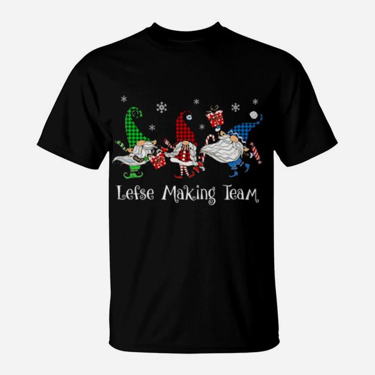 Lefse Making Rolling Team Gnome Buffalo Plaid Gnomes Xmas T-Shirt