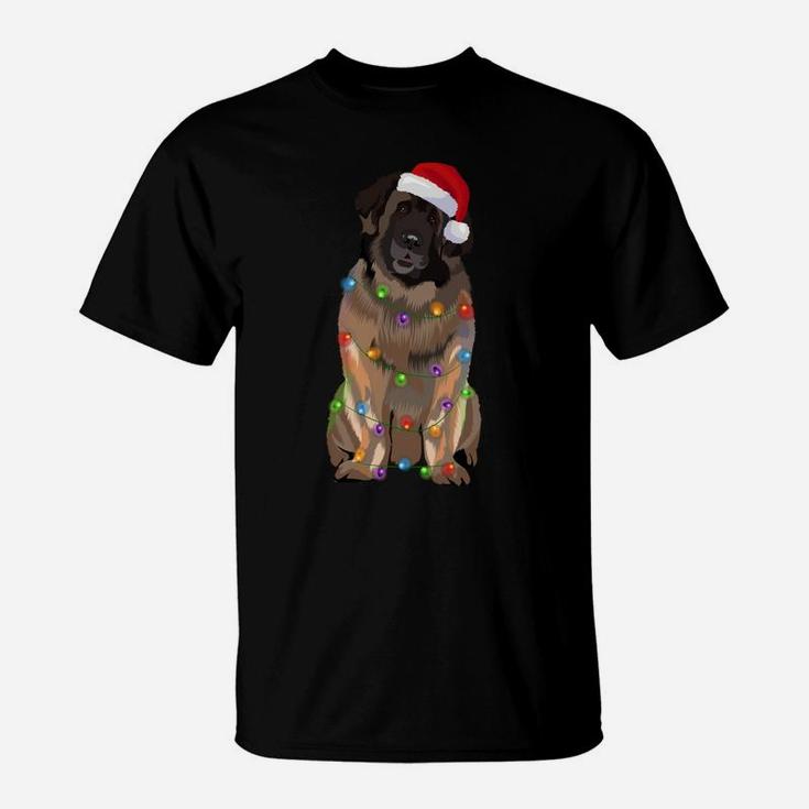 Leonberger Christmas Lights Xmas Dog Lover Santa Hat Sweatshirt T-Shirt
