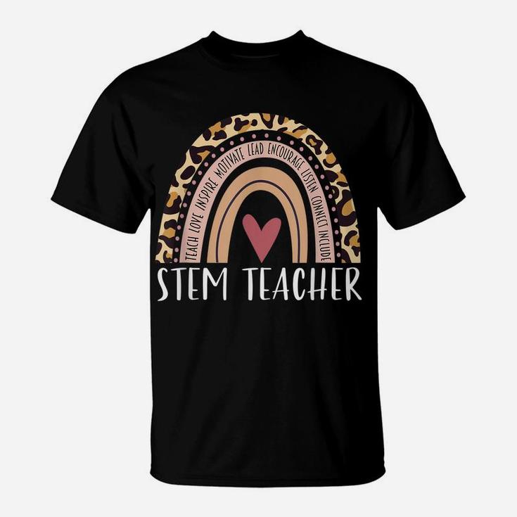 Leopard Rainbow Stem Teacher Back To School Women Cute T-Shirt