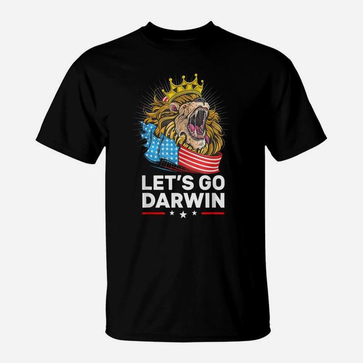 Let’S Go Darwin Funny Vintage Us Flag Lion Lets Go Darwin T-Shirt