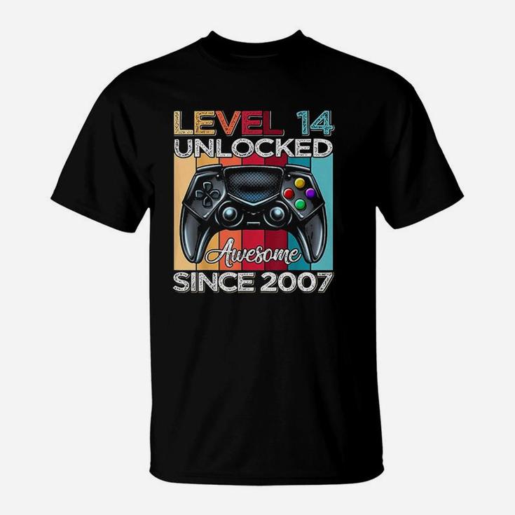Level 14 Unlocked Awesome Since 2007 14Th Birthday Gaming T-Shirt