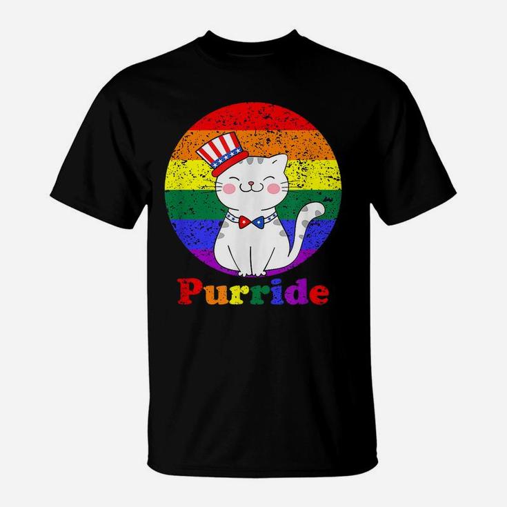 Lgbt Cat Lovers Purride Rainbow Flag American Flag Lgbtq T-Shirt