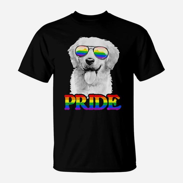 Lgbt Golden Retriever Dog Gay Pride Rainbow Flag Lgbtq Gift T-Shirt