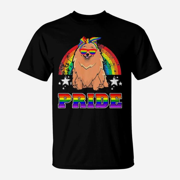 Lgbt Pomeranian Dog Gay Pride Rainbow T-Shirt