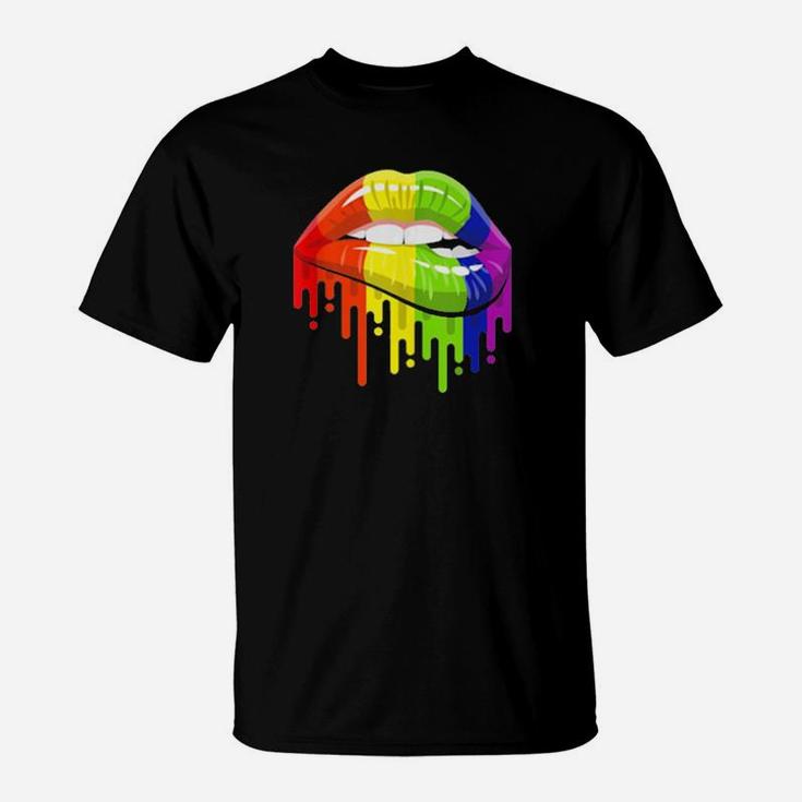 Lgbt Rainbow Color Lips Pride Gay Homosexual T-Shirt
