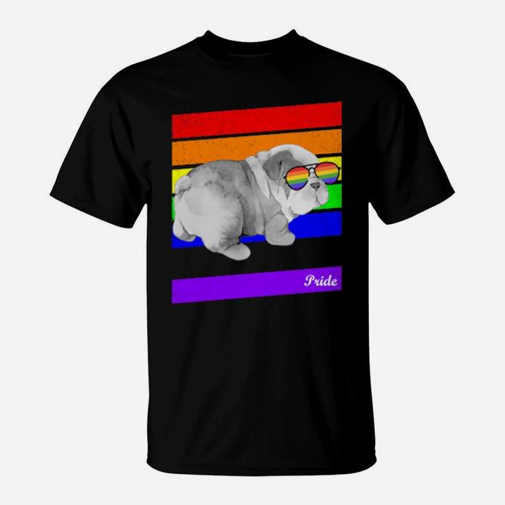 Lgbt Rainbow Flag Gay Pride English Bull Dog T-Shirt
