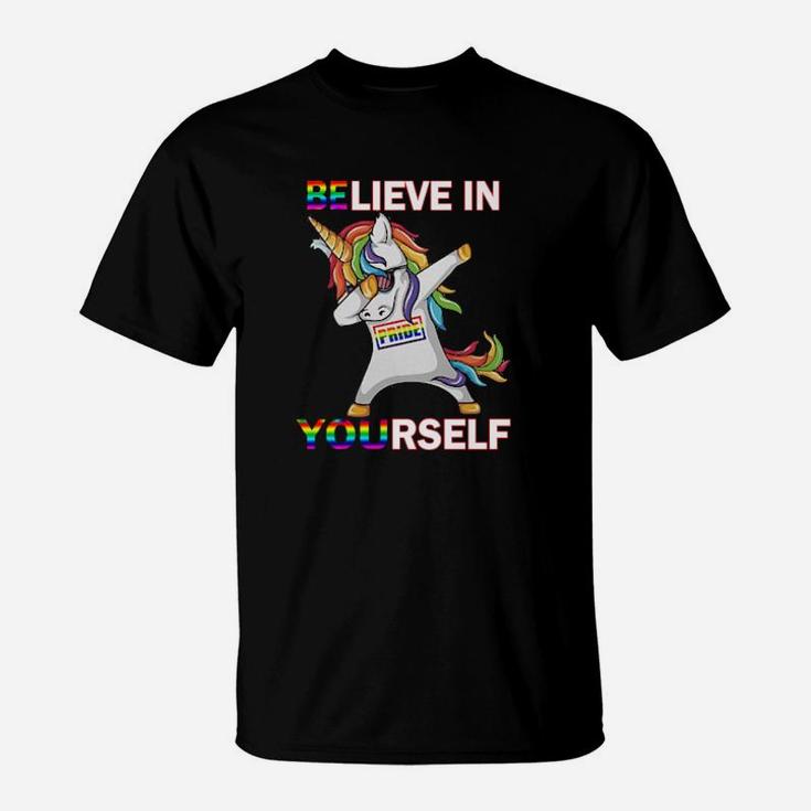 Lgbt Unicorn Dabbing Believe In Yourself Pride T-Shirt