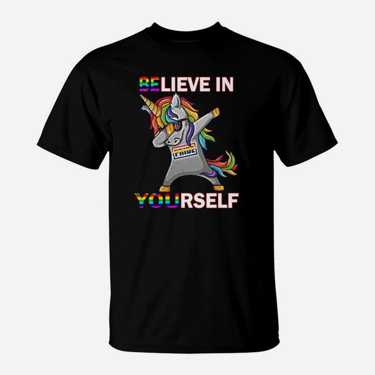 Lgbt Unicorn Dabbing Believe In Yourself Pride T-Shirt