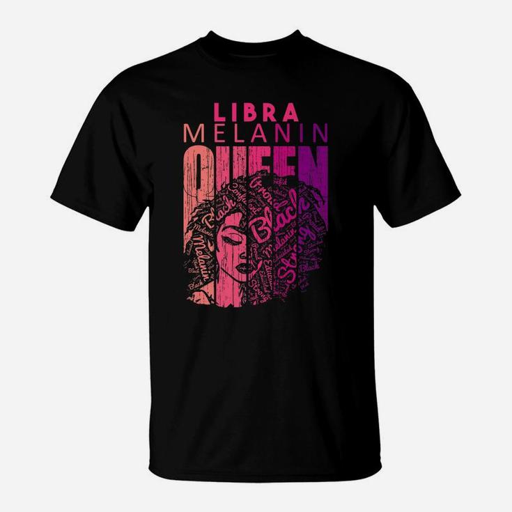 Libra Melanin Queen Strong Black Woman Zodiac Star Signs T-Shirt