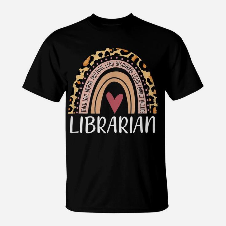 Librarian Rainbow Boho Leopard Funny School Librarian Gift T-Shirt