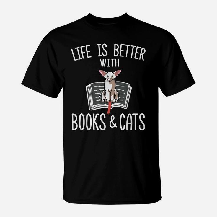 Life Is Better With Books & Cats Funny Oriental Shorthair T-Shirt