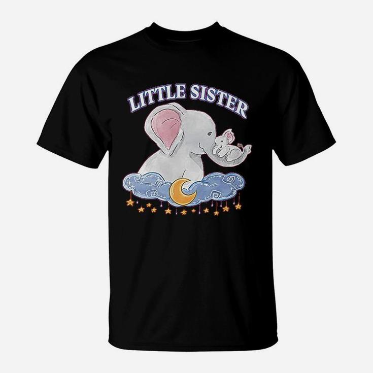 Little Sister Cute Elephants With Moon And Stars T-Shirt