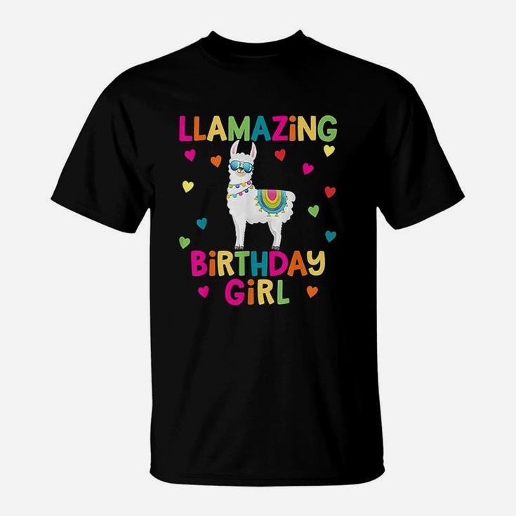 Llama Birthday Party Llamazing Girl Rainbow T-Shirt