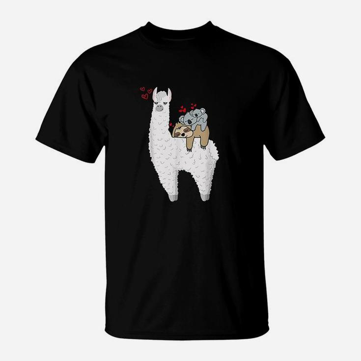 Llama  Lazy Sloth With Baby Koala Mama Bear Valentines Gift T-Shirt