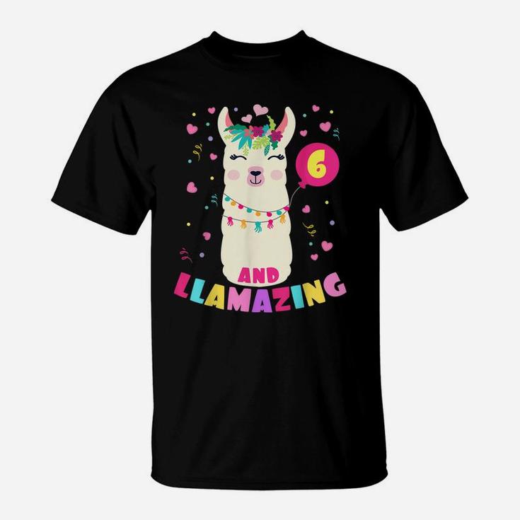 Llamazing 6 Years Old Girl Birthday Cute Llama Alpaca Kids T-Shirt