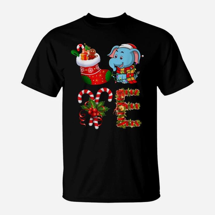 Love Elephant Christmas Funny Santa Hat Christmas  T-Shirt
