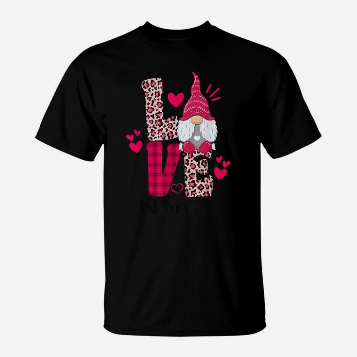 Love Leopard Plaid Gnome Nonna Valentines Day T-Shirt