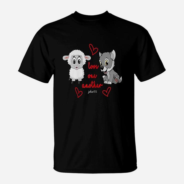 Love One Another Verse John Cute Puppy And Sheep T-Shirt