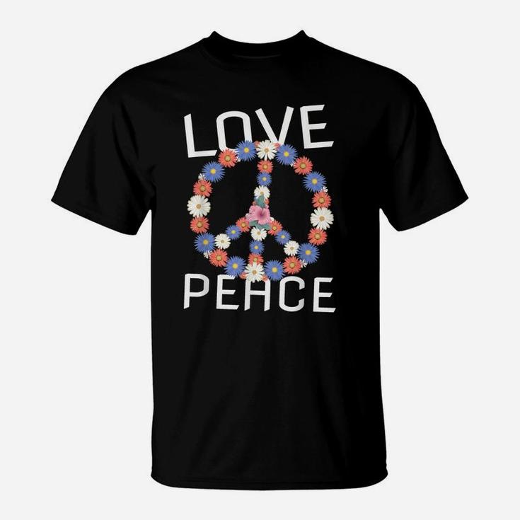 Love Peace Freedom Flower 60S 70S Peace Sign Tee Shirt T-Shirt