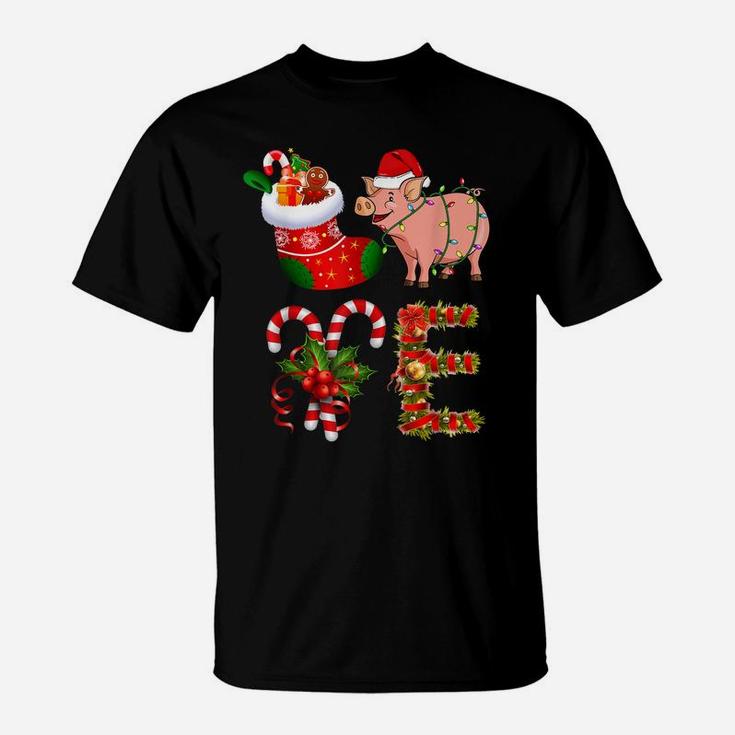 Love Pig Christmas Funny Santa Hat Christmas  T-Shirt