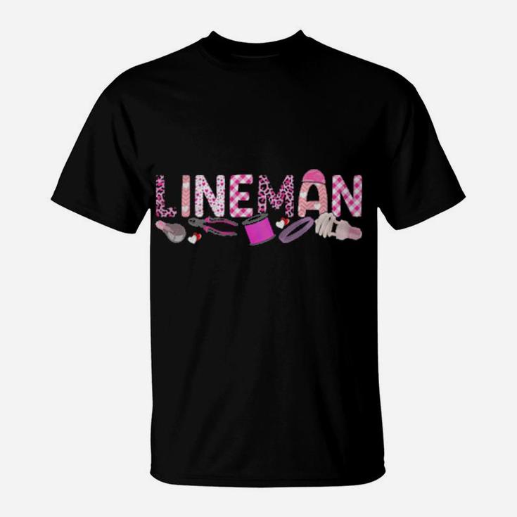 Love Pink Lineman Happy Valentine Day Awesome Funny T-Shirt