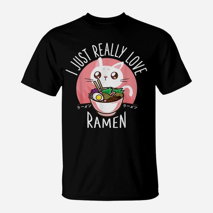 Love Ramen Japanese Noodles Shirt Kawaii Anime Cat T-Shirt