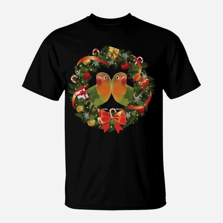 Lovebird Parrot Christmas Wreath T-Shirt
