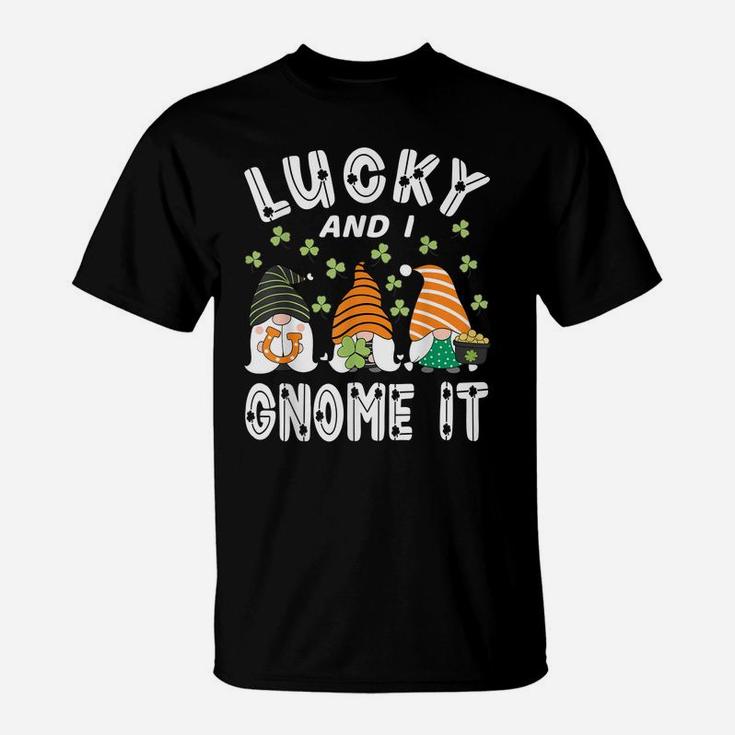 Lucky And I Gnome It St Patrick's Day 3 Gnomes Shamrock Kids T-Shirt