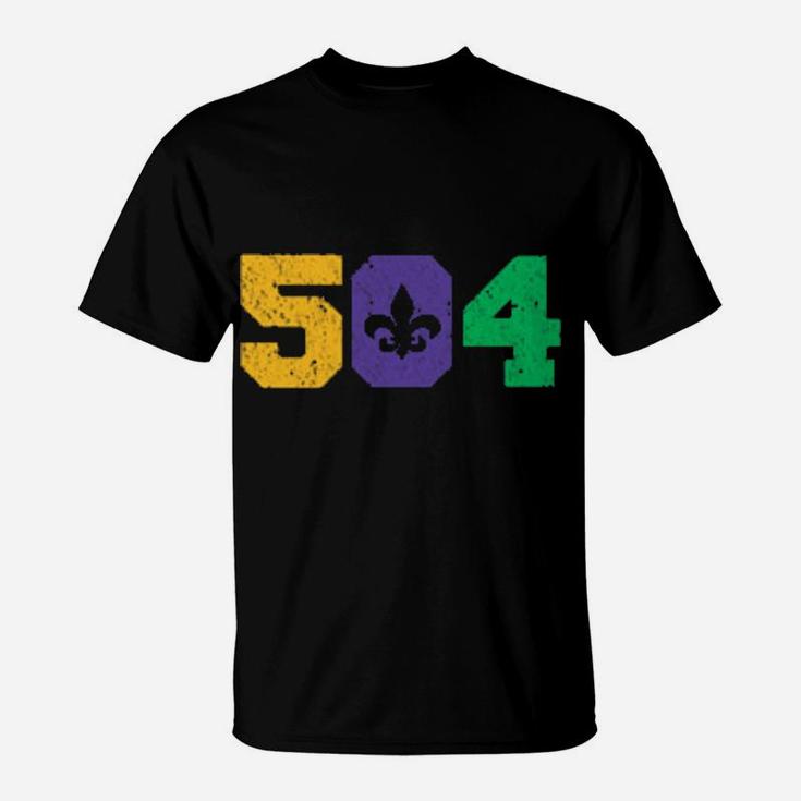 Mardi Gras 504 New Orleans State Louisiana Distressed T-Shirt