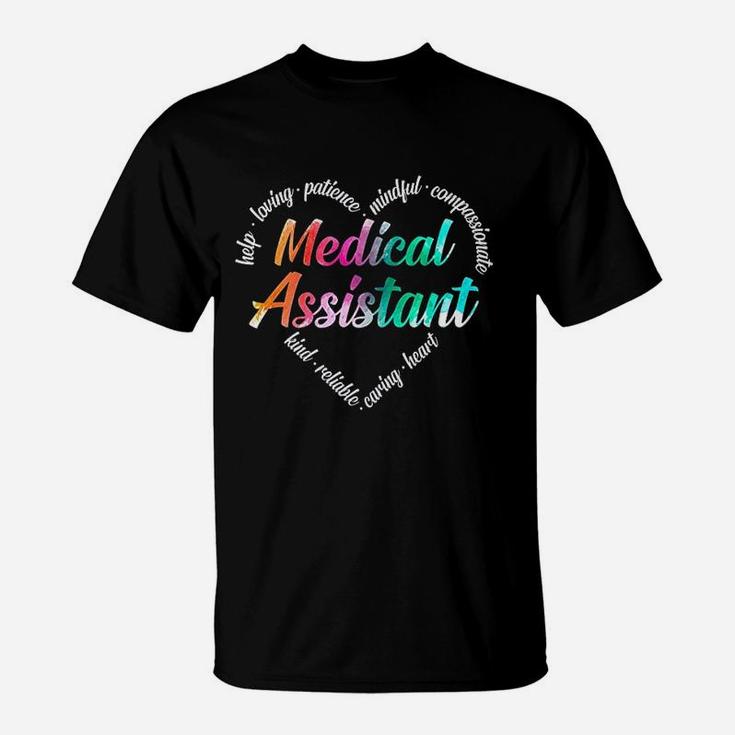Medical Assistant Heart Word Cloud Watercolor Rainbow T-Shirt