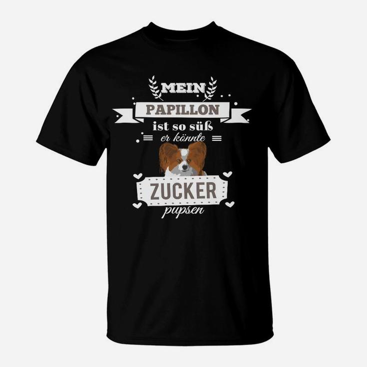 Mein Papillon ist Zucker Süßes Schwarzes T-Shirt für Hundefans