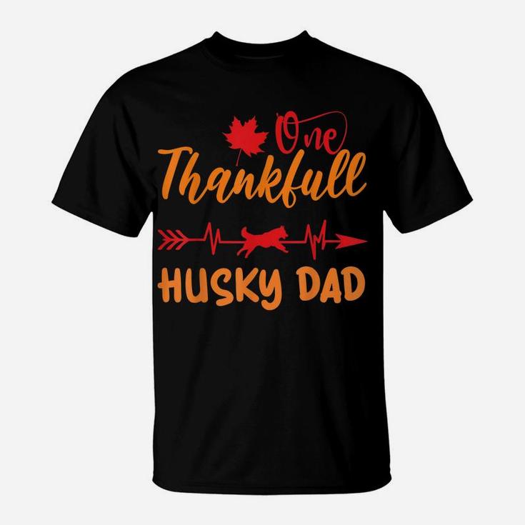 Men Heartbeat Thanksgiving One Thankful Husky Dad Dog Owner T-Shirt