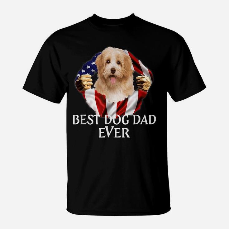 Mens Best Dog Dad Ever Cavachon Dog American Flag T-Shirt