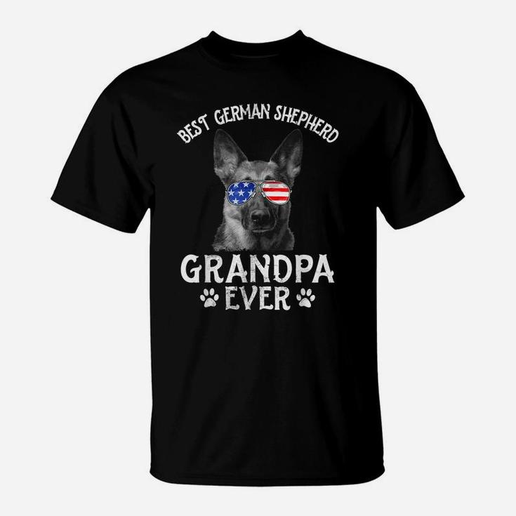 Mens Best German Shepherd Grandpa Ever American Flag 4Th Of July T-Shirt