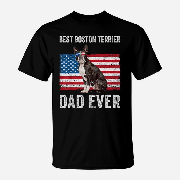 Mens Boston Terrier Dad Usa American Flag Dog Lover Owner Funny T-Shirt