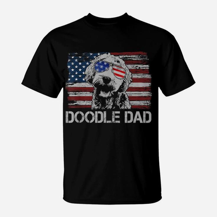 Mens Doodle Dad Goldendoodle Dog American Flag 4Th Of July T-Shirt